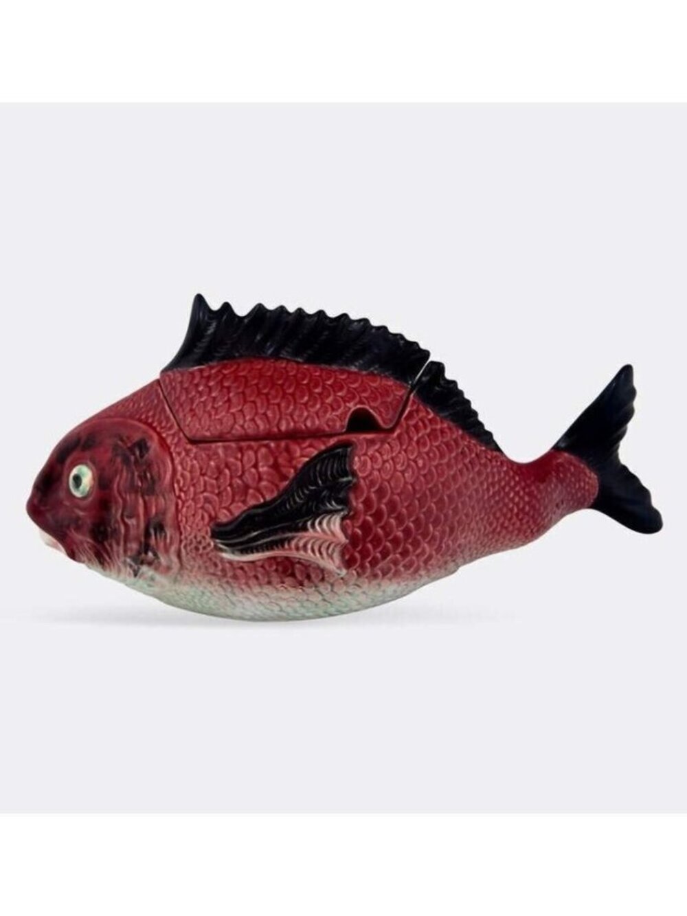 Bordallo Pinheiro Majolica Ceramic Red Fish Covered Dish Tureen Centerpiece NEW